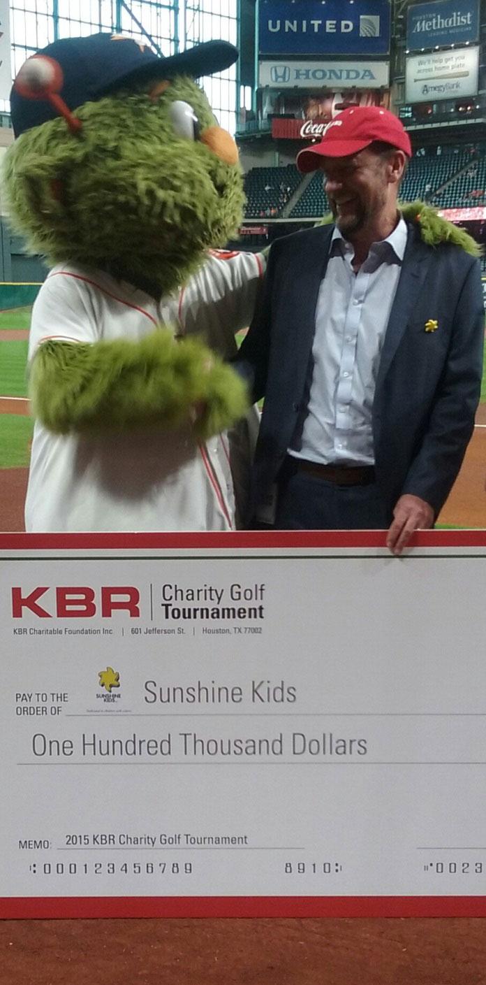 Houston Astros Mascot Orbit with Stuart Bradie President and CEO of KBR Inc